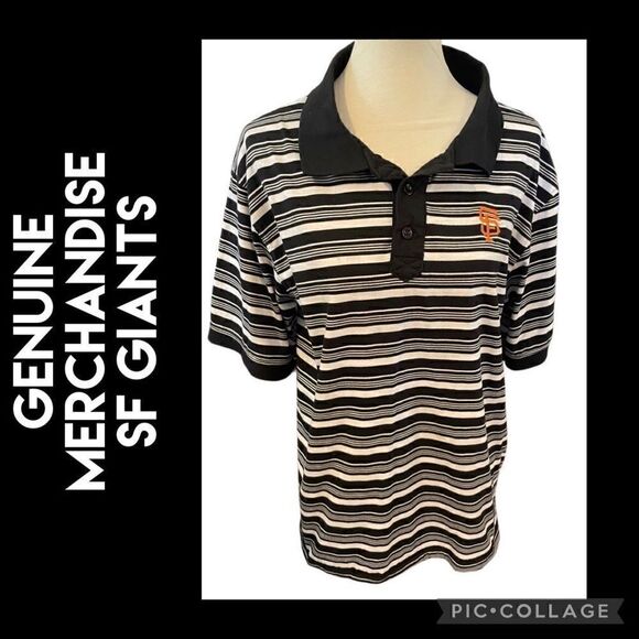 Genuine Merchandise True Fan Black&White Striped Half Button Down Short Sleeve S - Picture 1 of 10